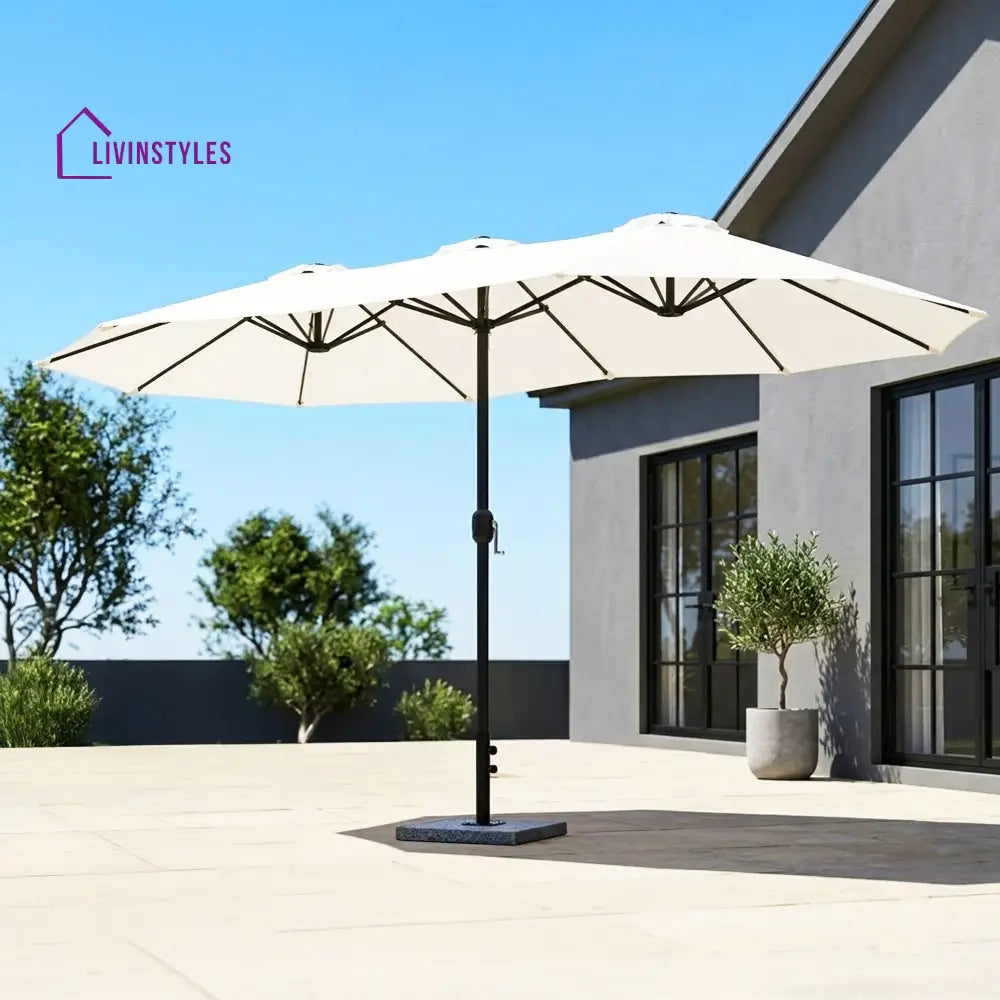 Julie 15ft Double Sided Outdoor Patio Umbrella With Granite Base White - Patio Umbrella