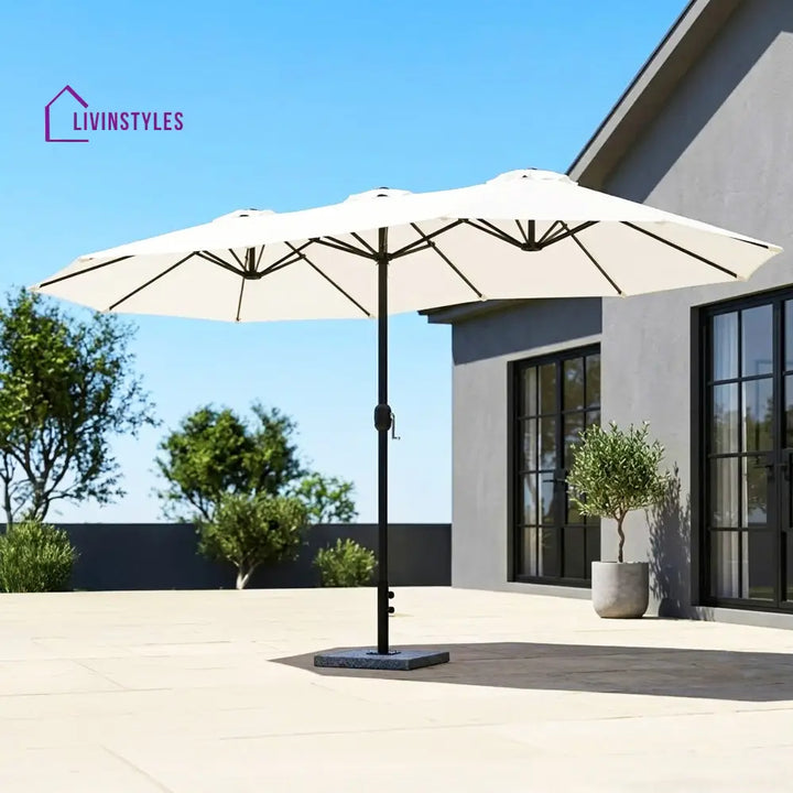 Julie 15ft Double Sided Outdoor Patio Umbrella With Granite Base White - Patio Umbrella