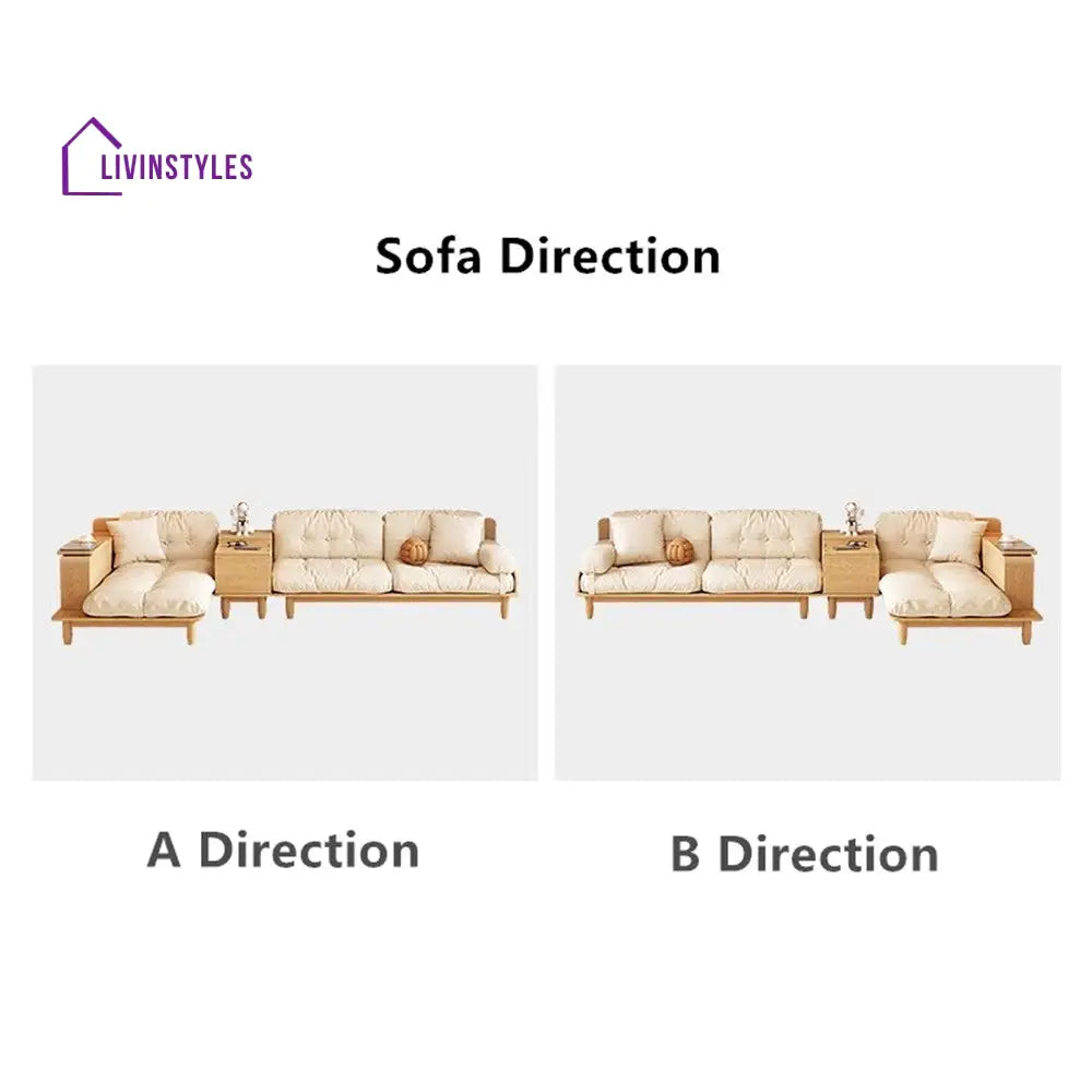 Japandi Solid Wood Sofa With Rotating Armrest Tray and Liftable End Table SOFA
