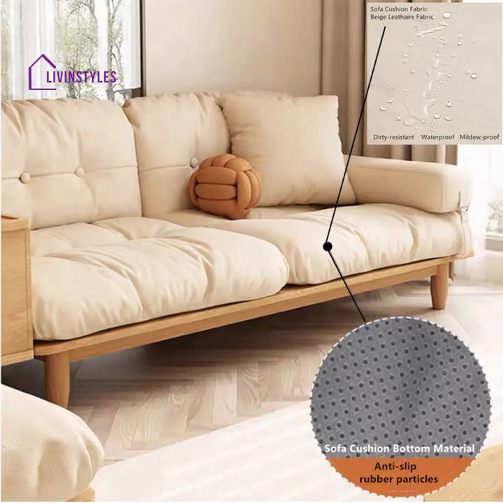 Japandi Solid Wood Sofa With Rotating Armrest Tray and Liftable End Table SOFA