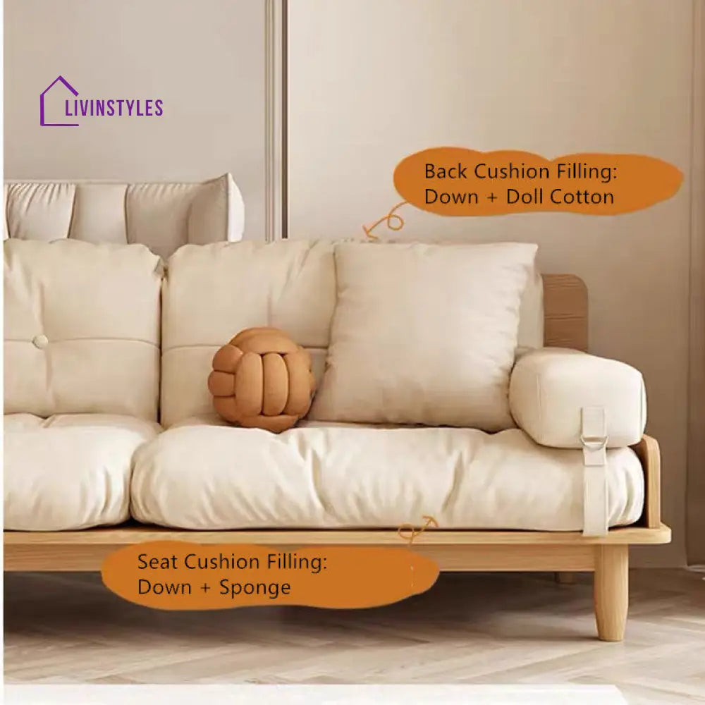 Japandi Solid Wood Sofa With Rotating Armrest Tray and Liftable End Table SOFA