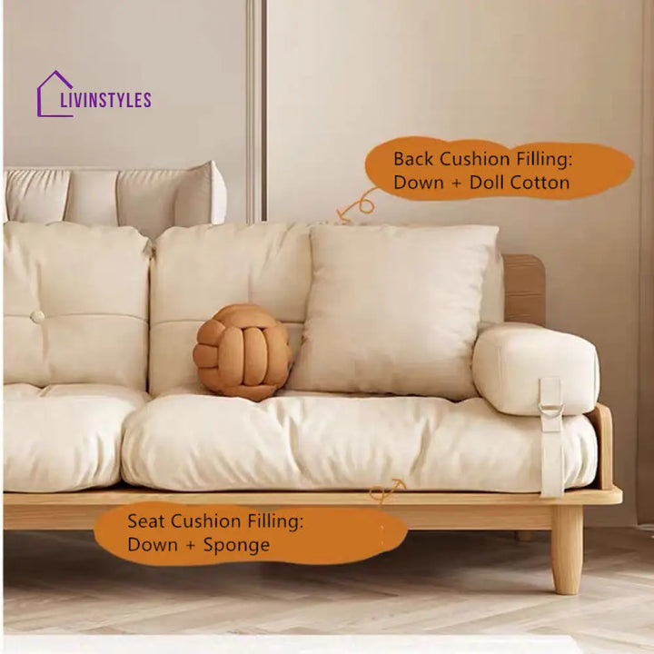 Japandi Solid Wood Sofa With Rotating Armrest Tray and Liftable End Table SOFA