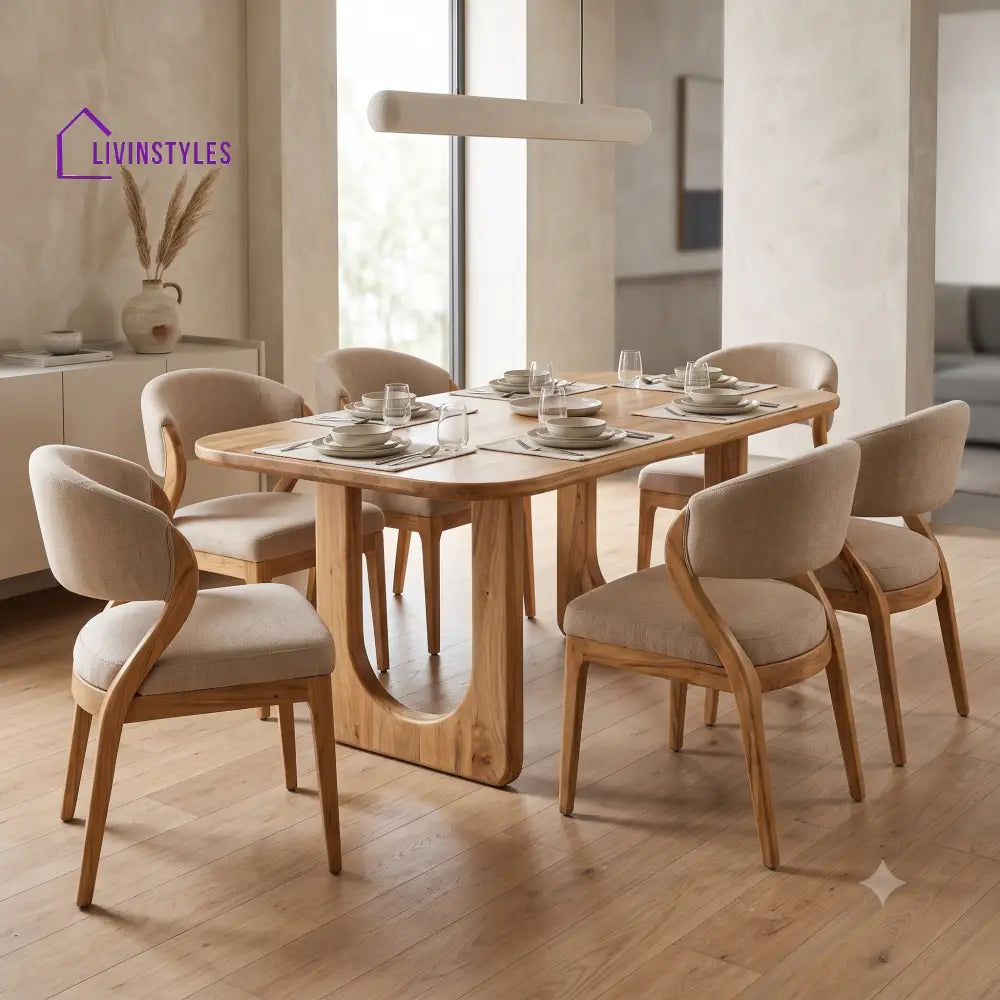 Julien Premium Mango Wood 6 Seater Dining Table Set | Natural Finish