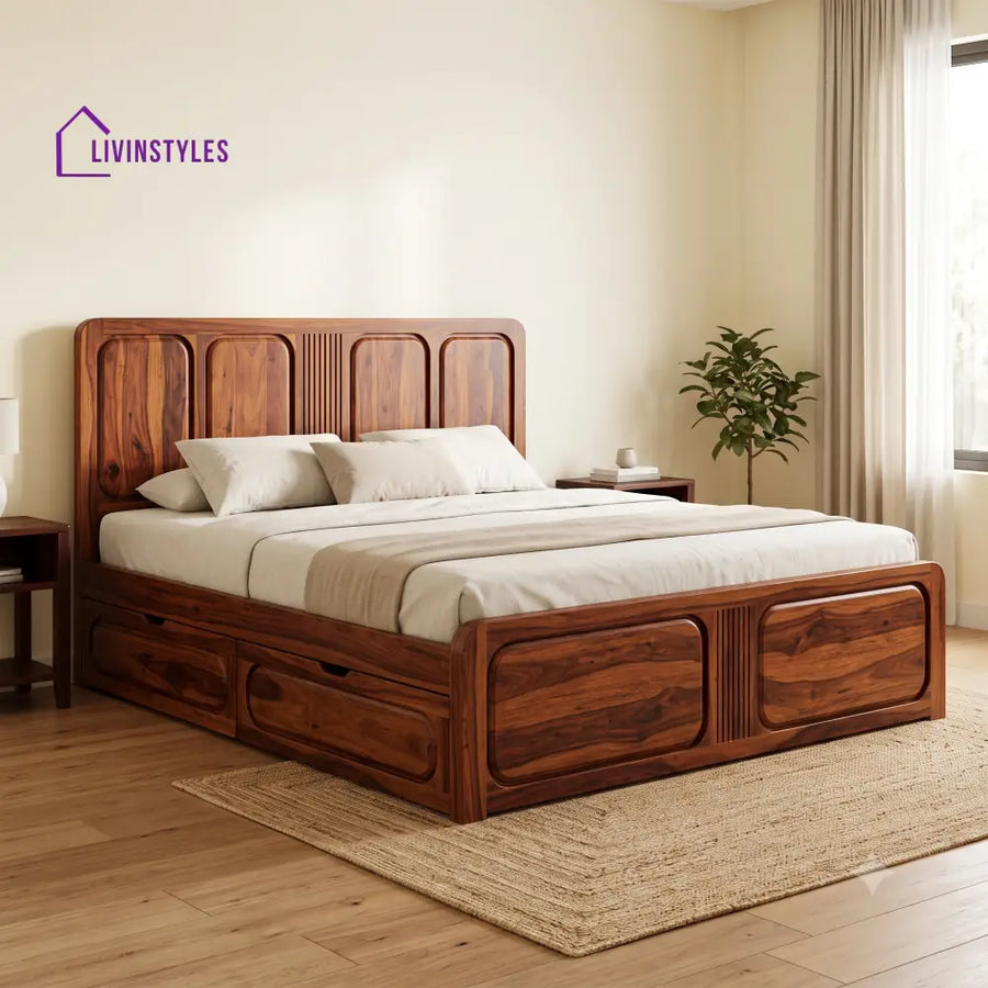 Julien Premium Wooden Bed with Drawer Storage | King Size Bed & Queen Size Bed Online