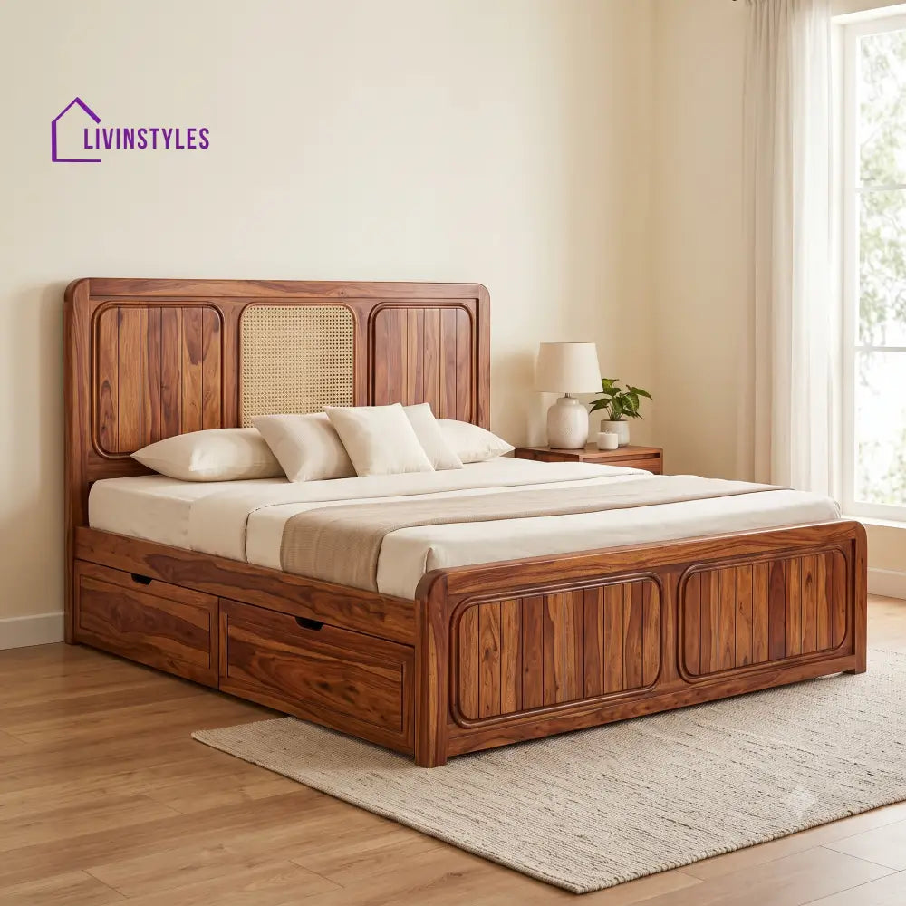 Juliette Premium Wooden Bed with Drawer Storage | King Size Bed & Queen Size Bed Online