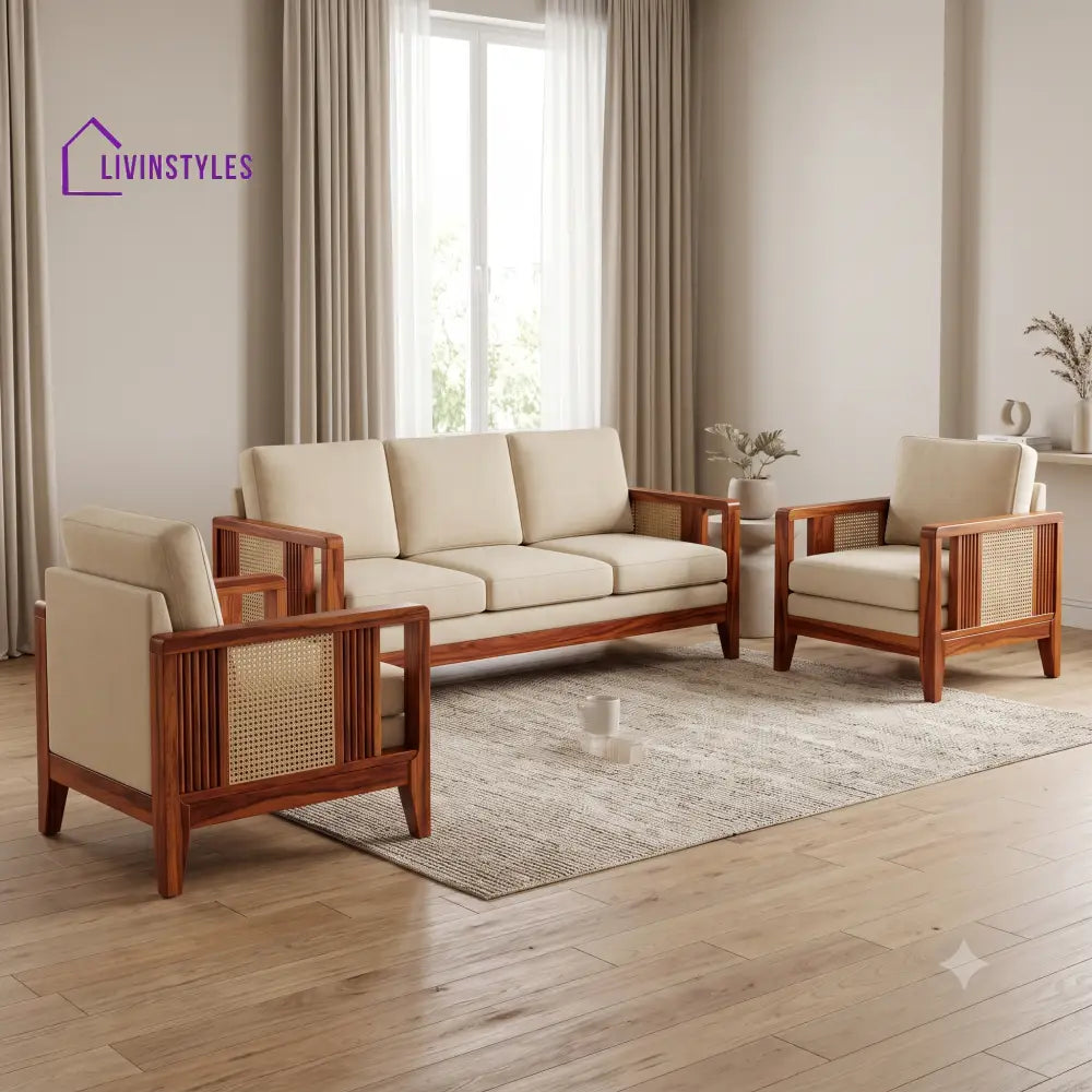 Juliette Premium Wooden Sofa Set for Living Room | 3 + 1 + 1 Seater Sheesham Wood Sofa Set
