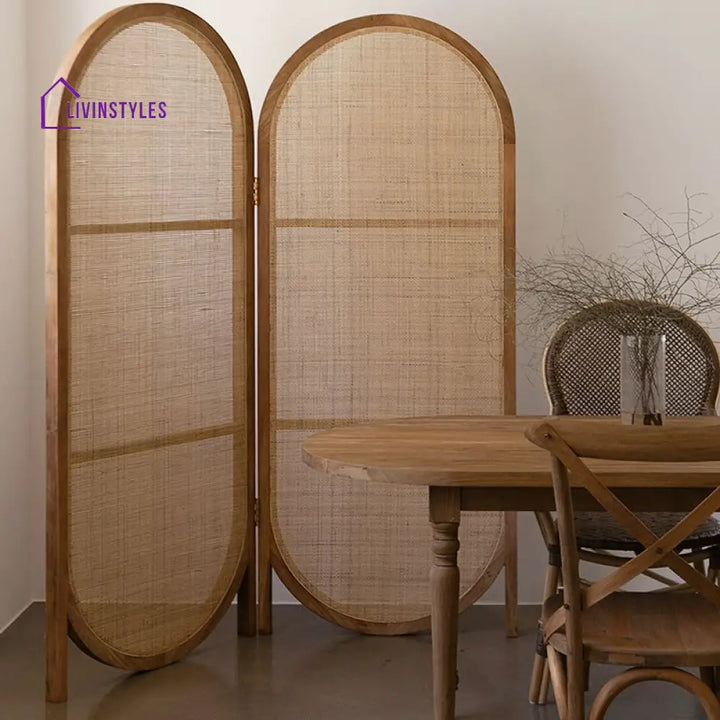 Juliette Wooden and Cane Weaving Room Partition for Living Room