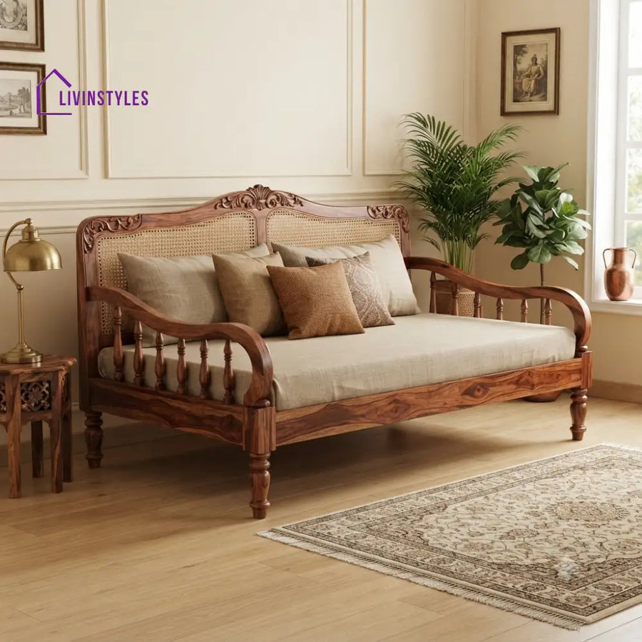 Juliette Wooden Divan Bed for Living Room | Solid Sheesham Wood