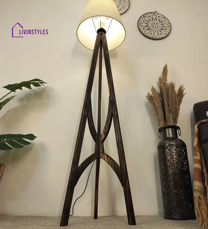 Julius Wooden Floor Lamp With Brown Base And Jute Fabric Lampshade Lamps
