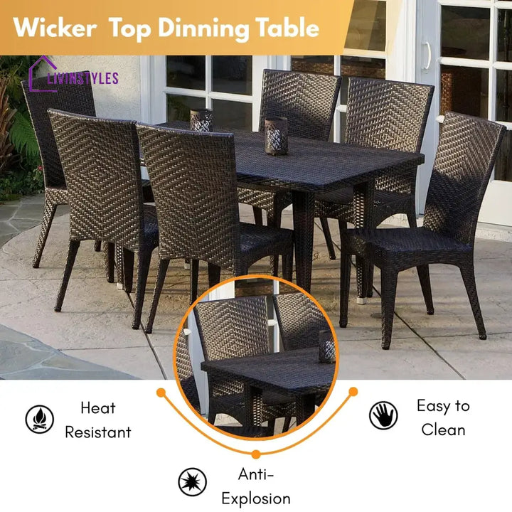 Jumanah Outdoor All-Weather Resistant Rattan Wicker 7-Piece Dining Set - Dining Set