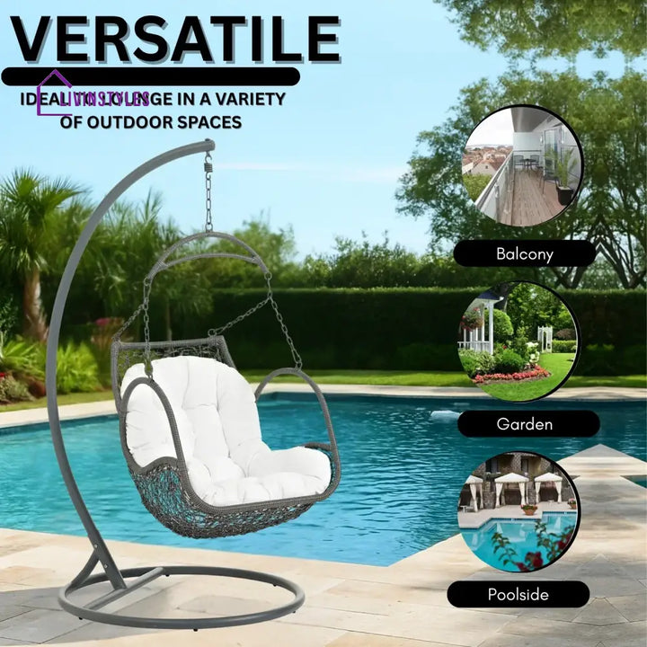 Jumoke Outdoor Rattan Wicker Hanging Swing Chair with Cushion - Swing