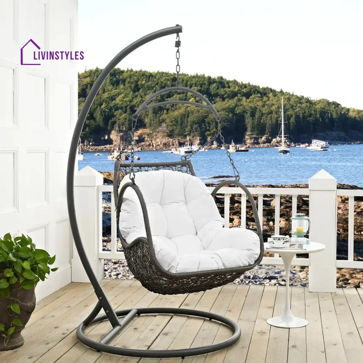 Jumoke Outdoor Rattan Wicker Hanging Swing Chair with Cushion - Swing