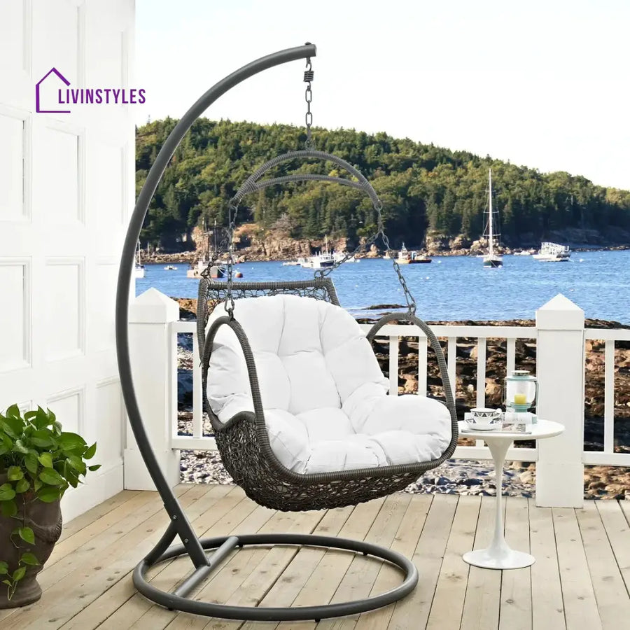 Jumoke Outdoor Rattan Wicker Hanging Swing Chair with Cushion - Swing