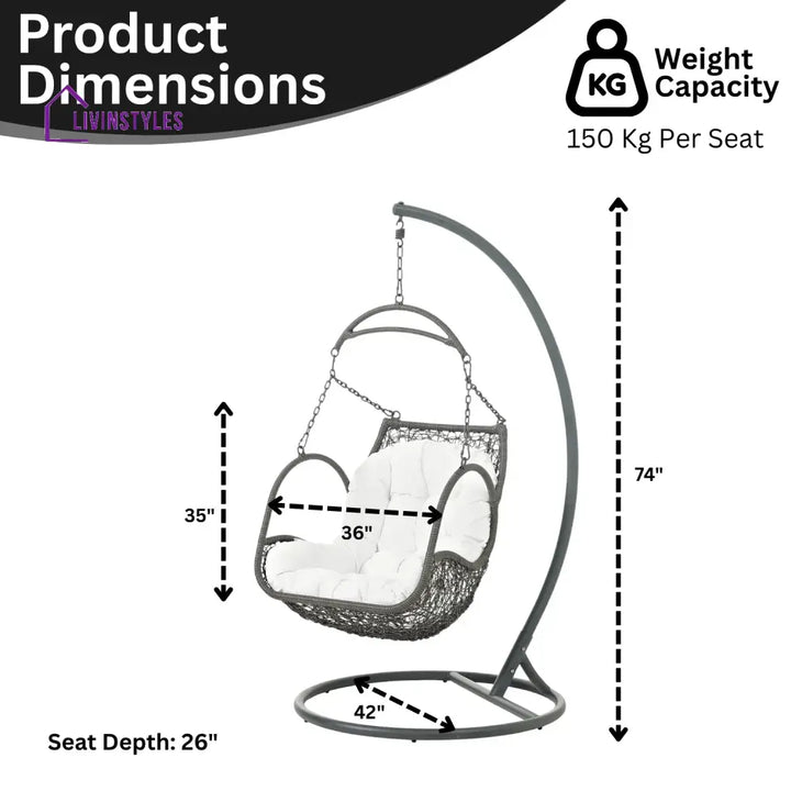 Jumoke Outdoor Rattan Wicker Hanging Swing Chair with Cushion - Swing