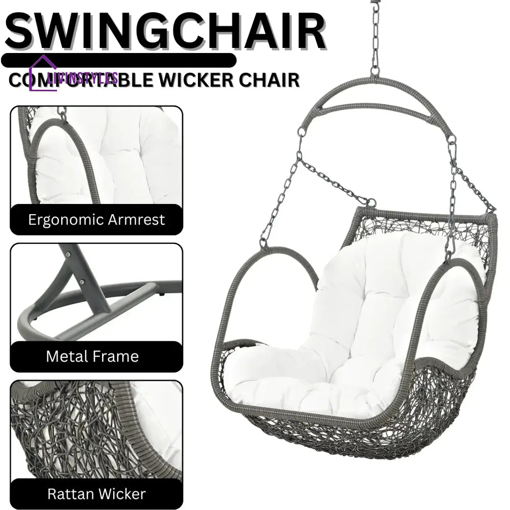 Jumoke Outdoor Rattan Wicker Hanging Swing Chair with Cushion - Swing