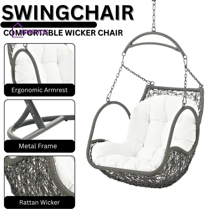 Jumoke Outdoor Rattan Wicker Hanging Swing Chair with Cushion - Swing