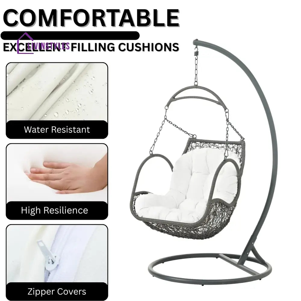 Jumoke Outdoor Rattan Wicker Hanging Swing Chair with Cushion - Swing