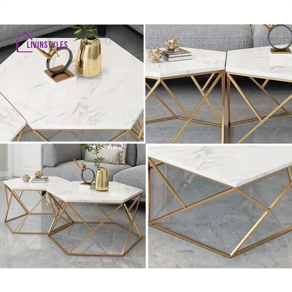Juno Coffee Table Set With Marble Top Metal Frame Tables