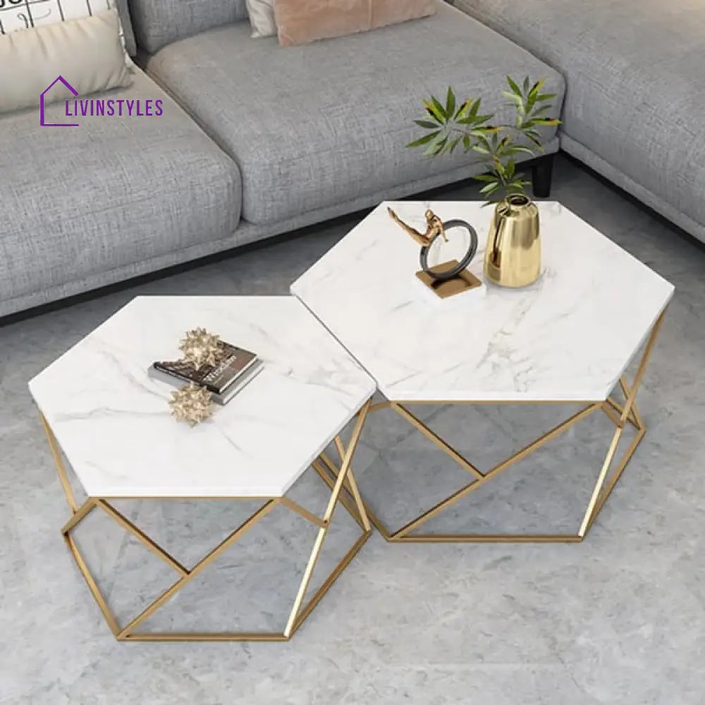 Juno Coffee Table Set With Marble Top Metal Frame Tables