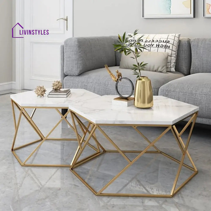 Juno Coffee Table Set With Marble Top Metal Frame Tables