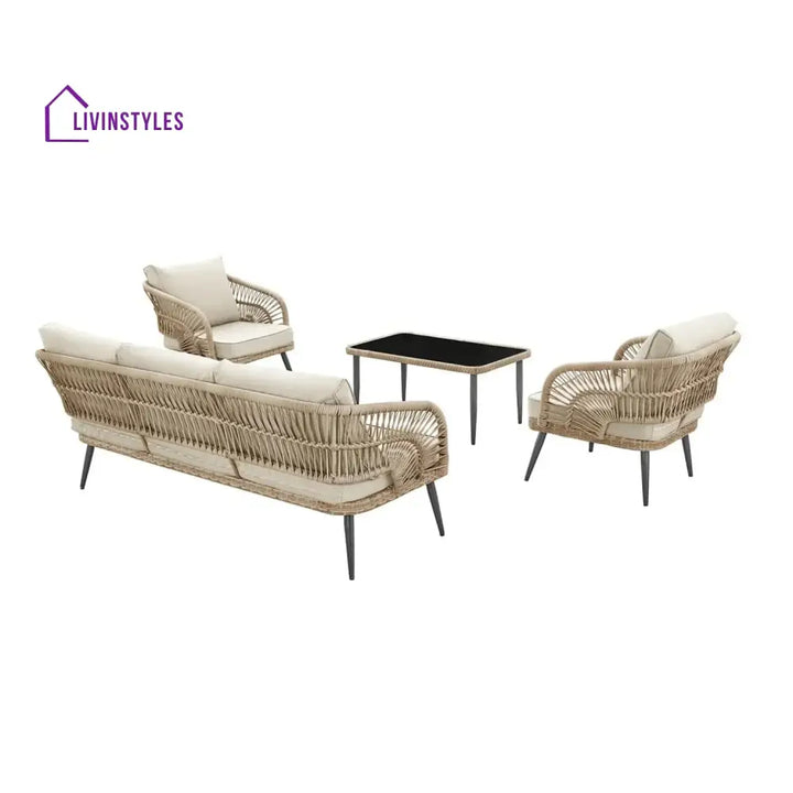 Juno Outdoor Rope Conversation Patio Sofa Set (Beige/Cream) - Sofa Set