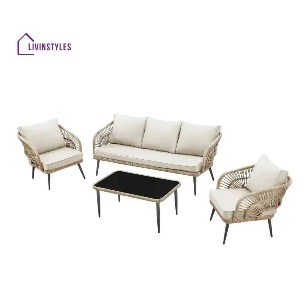 Juno Outdoor Rope Conversation Patio Sofa Set (Beige/Cream) - Sofa Set