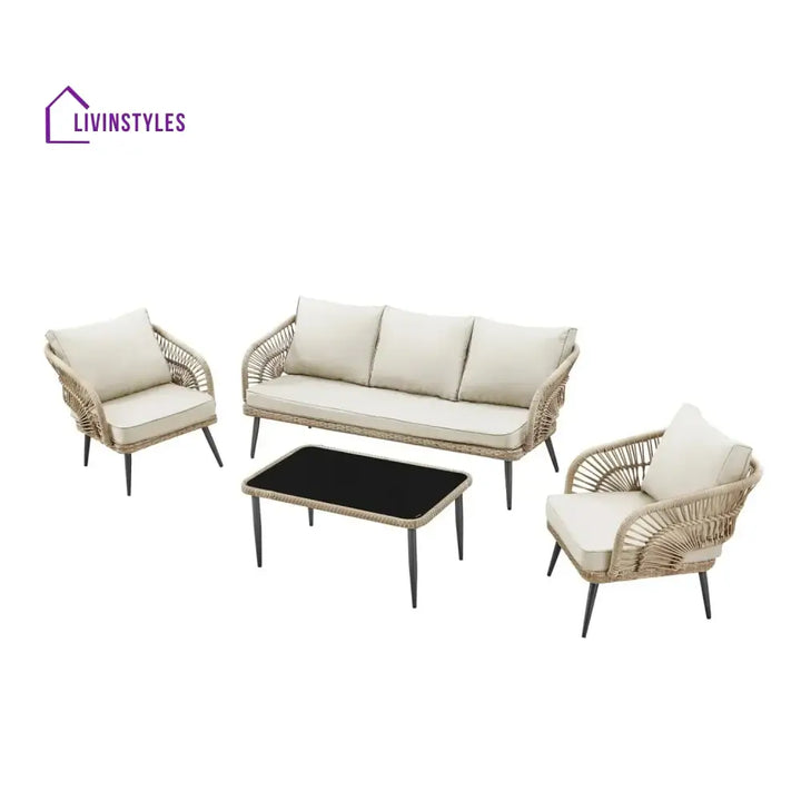 Juno Outdoor Rope Conversation Patio Sofa Set (Beige/Cream) - Sofa Set