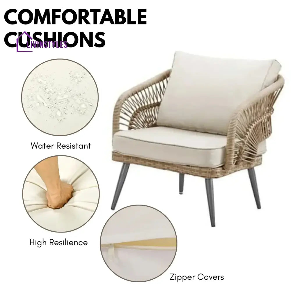 Juno Outdoor Rope Conversation Patio Sofa Set (Beige/Cream) - Sofa Set