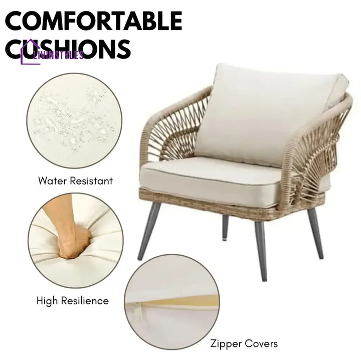 Juno Outdoor Rope Conversation Patio Sofa Set (Beige/Cream) - Sofa Set