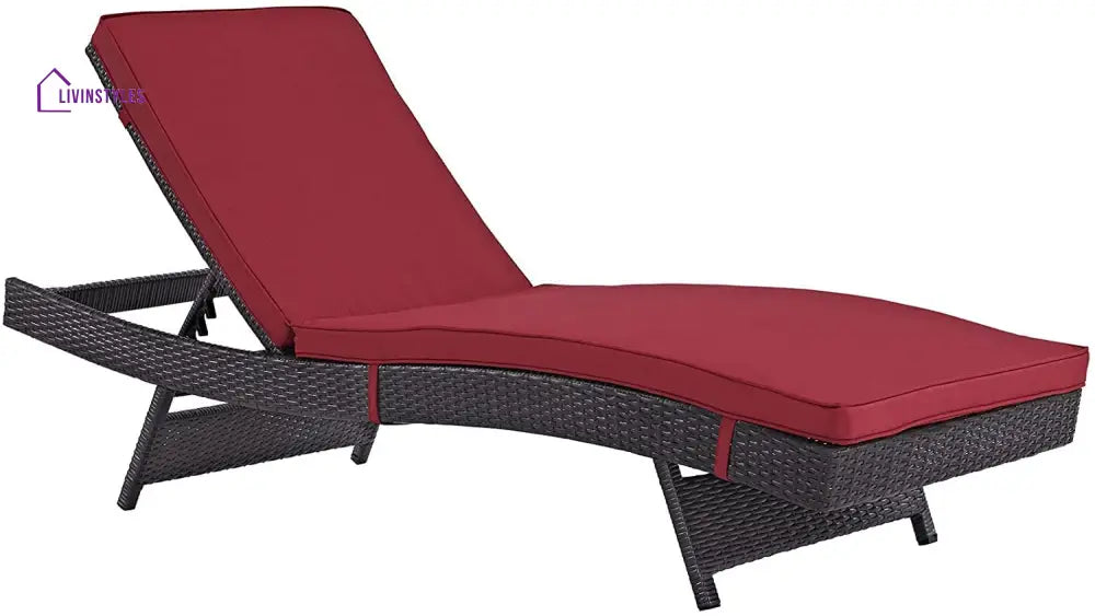 Justy Outdoor Swimming Poolside Lounger (Dark Brown) - Red - Loungers