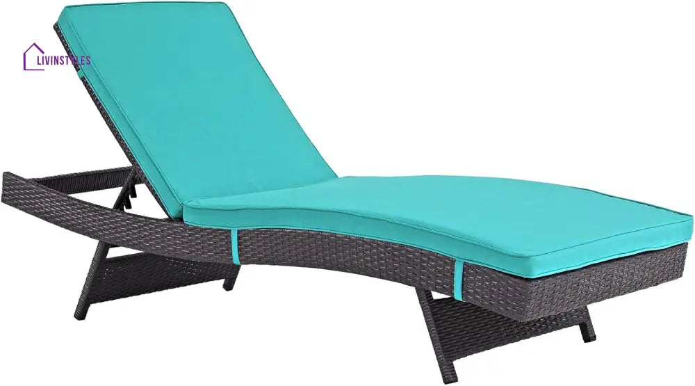 Justy Outdoor Swimming Poolside Lounger (Dark Brown) - Sky Blue - Loungers