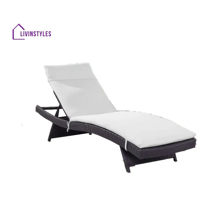 Justy Outdoor Swimming Poolside Lounger (Dark Brown) - White - Loungers