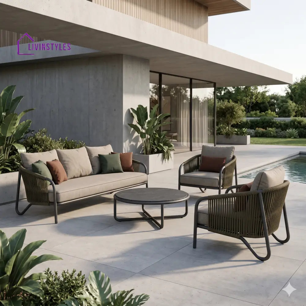 Justyna Premium MS Frame with Powder Coated Outdoor Sofa Set with Weather Proof Fabric