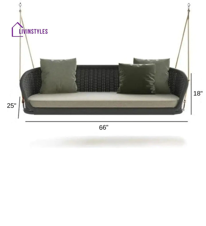 Juul Three Seater Hanging Swing Without Stand For Balcony Garden Swing (Dark Grey) Braided & Rope - Swings