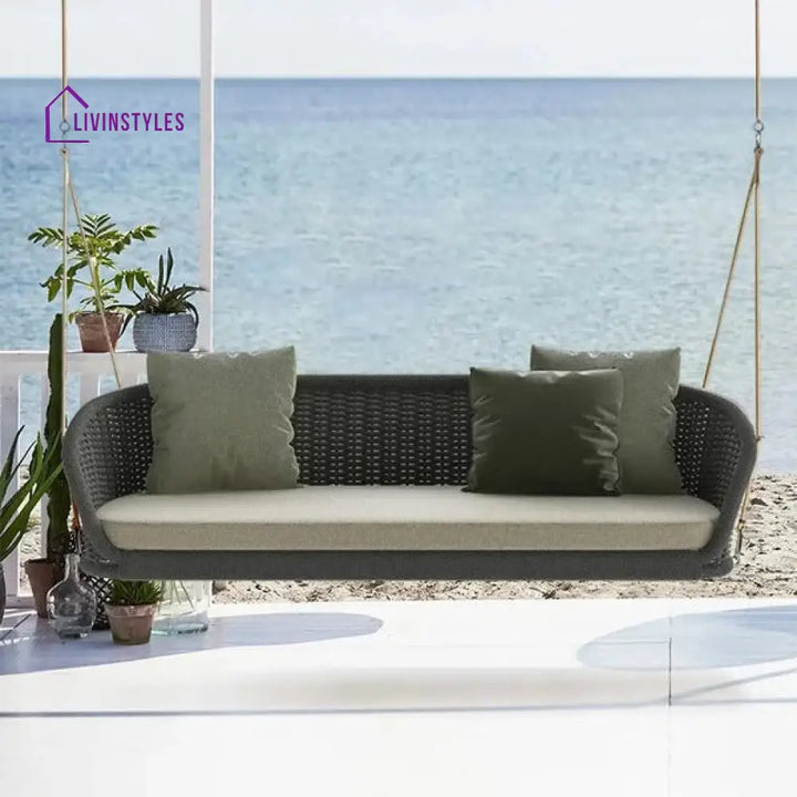 Juul Three Seater Hanging Swing Without Stand For Balcony Garden Swing (Dark Grey) Braided & Rope - Swings