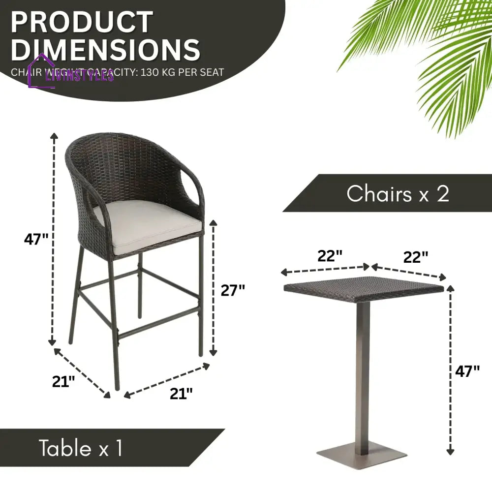 Juwairiya Outdoor Bar Set with High Top Table – All-Weather Rattan - Bar Set