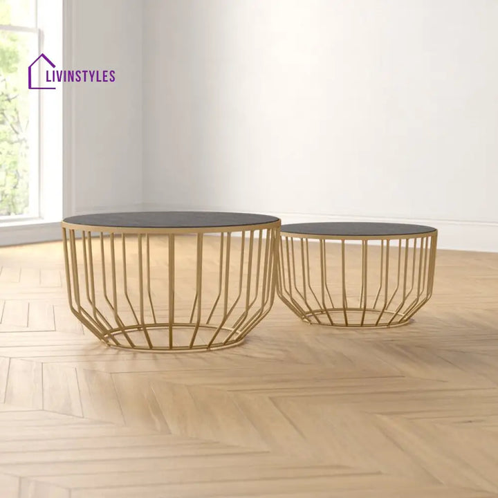 Jyothi Marble Top Metal Coffee Table - Set Of 2