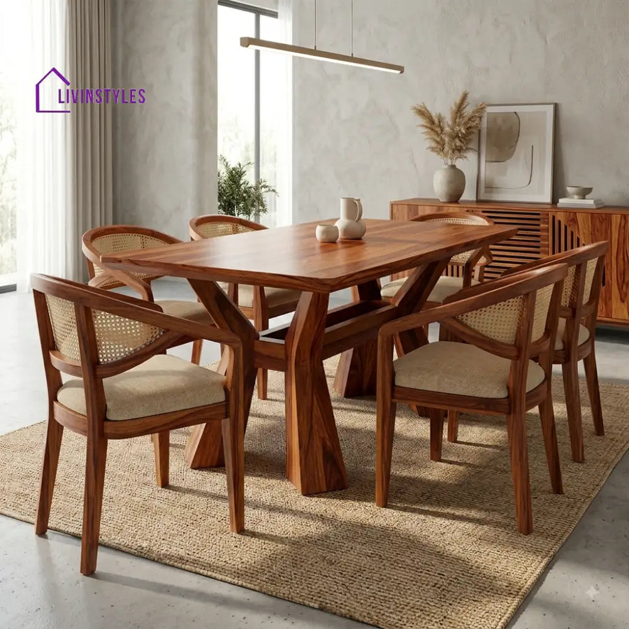 Jyothi Premium Wooden 6 Seater Dining Table Set