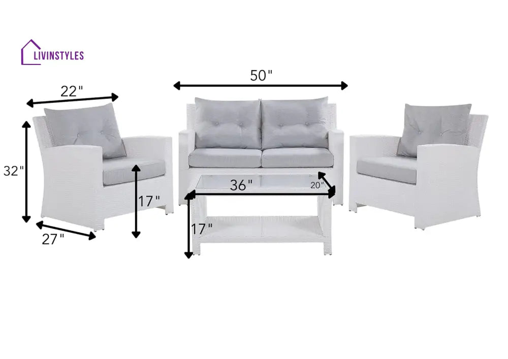 Jyoti Outdoor Grey Sofa Set: White/Light Patio Furniture