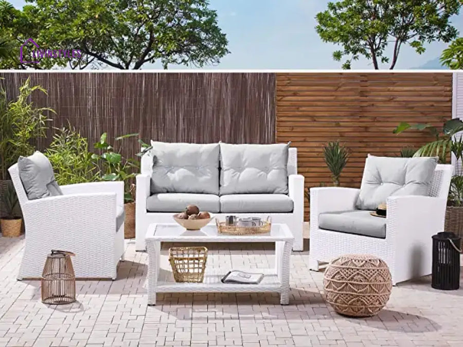 Jyoti Outdoor Grey Sofa Set: White/Light Patio Furniture
