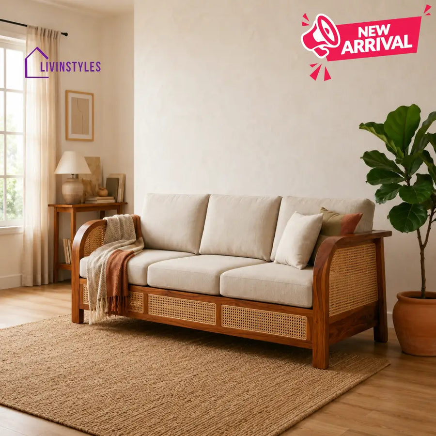 Jyoti Sheesham Wood and Cane Sofa for Living Room