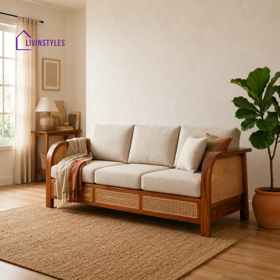 Jyoti Sheesham Wood and Cane Sofa for Living Room