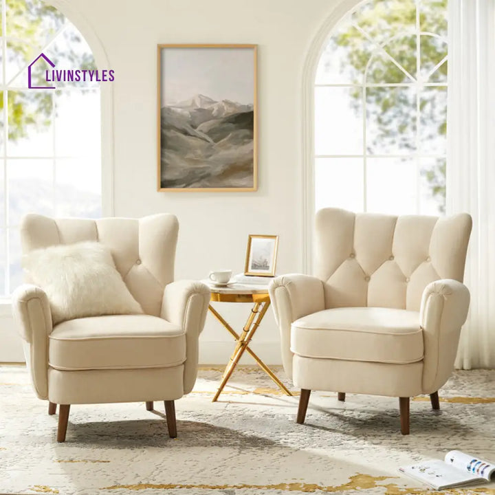 Jyotsna Solid Wood and Fabric Arm Chair | Living Room Chair | Lounge Chair