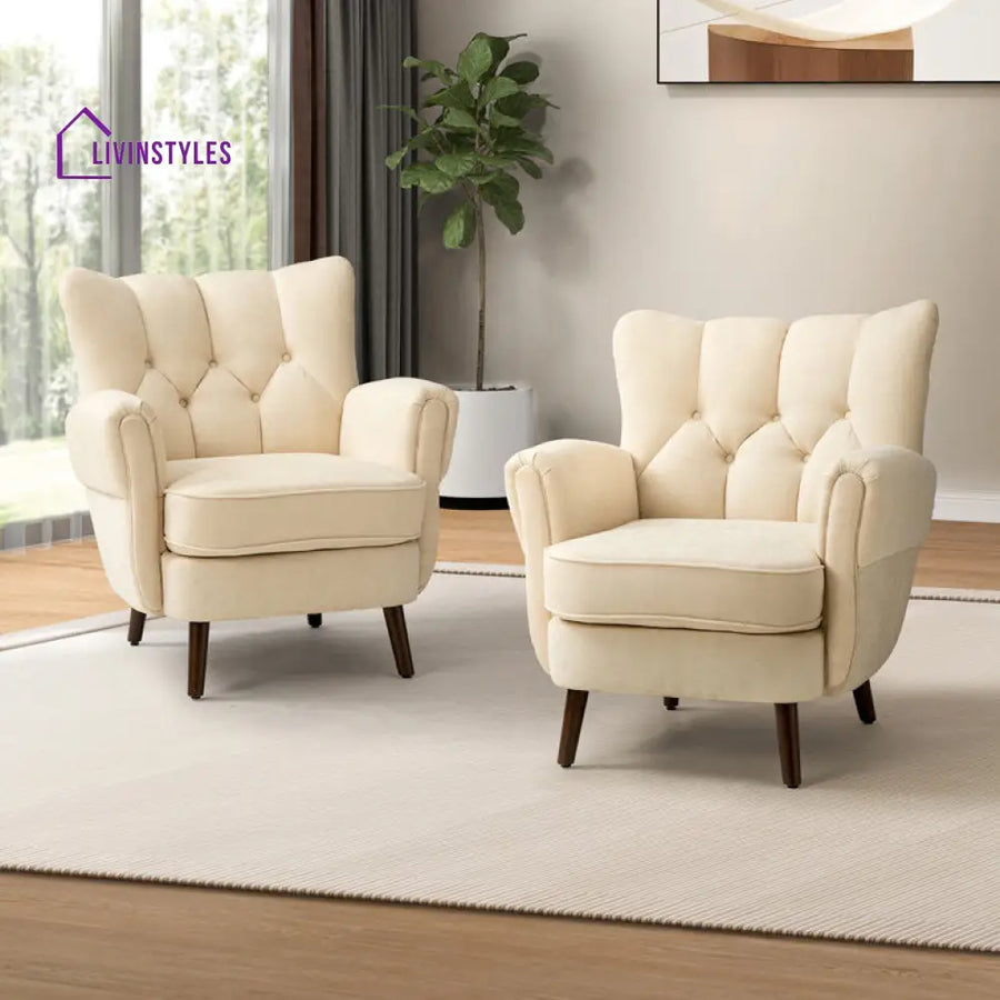 Jyotsna Solid Wood and Fabric Arm Chair | Living Room Chair | Lounge Chair