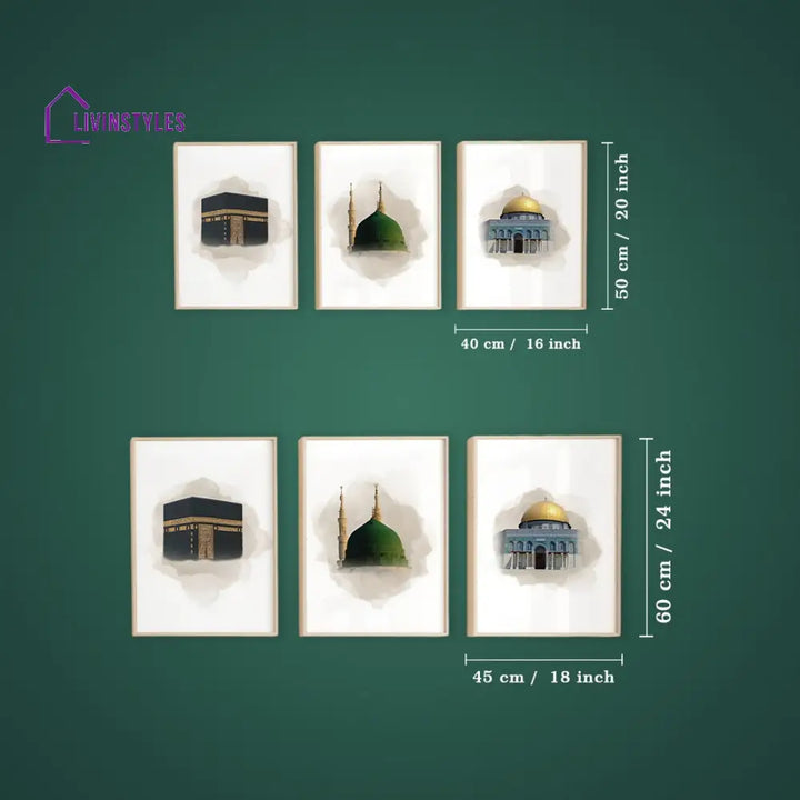 Kaaba Mecca Masjid an-Nabawi Medina Al Aqsa Islamic Canvas Wall Painting Set of 3