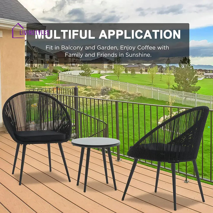 Kaay Outdoor Patio Seating Set 2 Chairs and 1 Table Set (Black) - Coffee Table Sets
