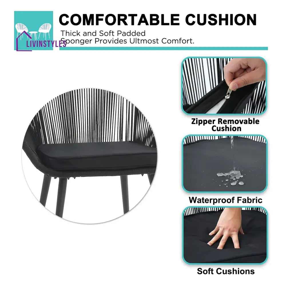 Kaay Outdoor Patio Seating Set 2 Chairs and 1 Table Set (Black) - Coffee Table Sets