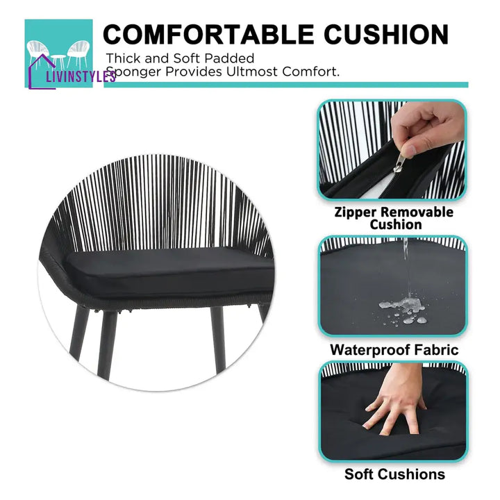 Kaay Outdoor Patio Seating Set 2 Chairs and 1 Table Set (Black) - Coffee Table Sets