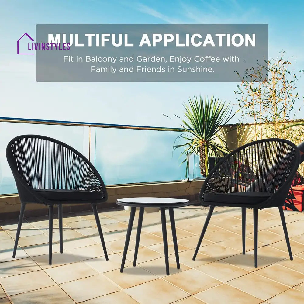 Kaay Outdoor Patio Seating Set 2 Chairs and 1 Table Set (Black) - Coffee Table Sets