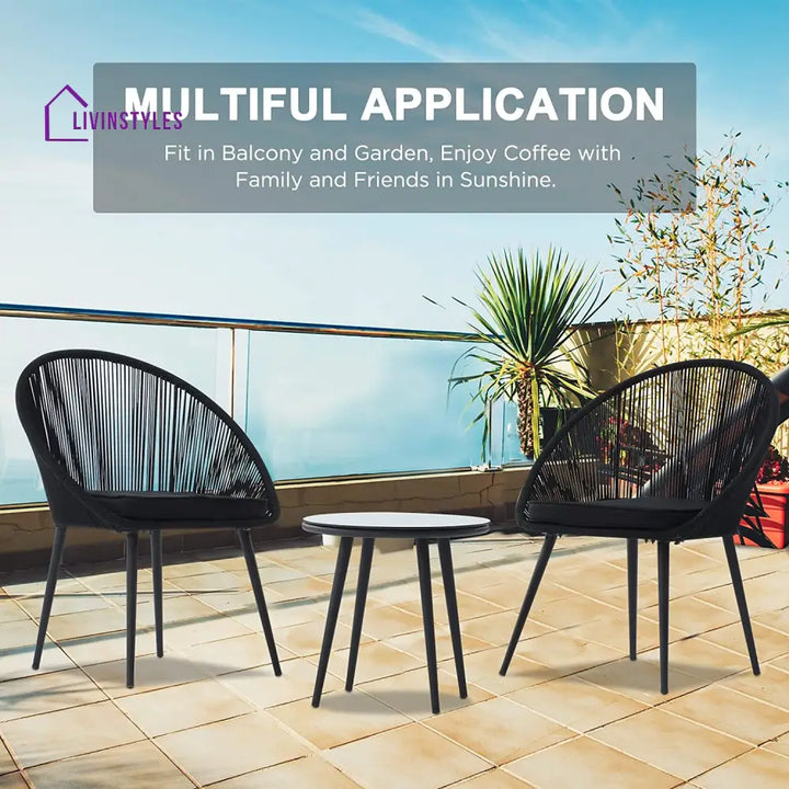 Kaay Outdoor Patio Seating Set 2 Chairs and 1 Table Set (Black) - Coffee Table Sets
